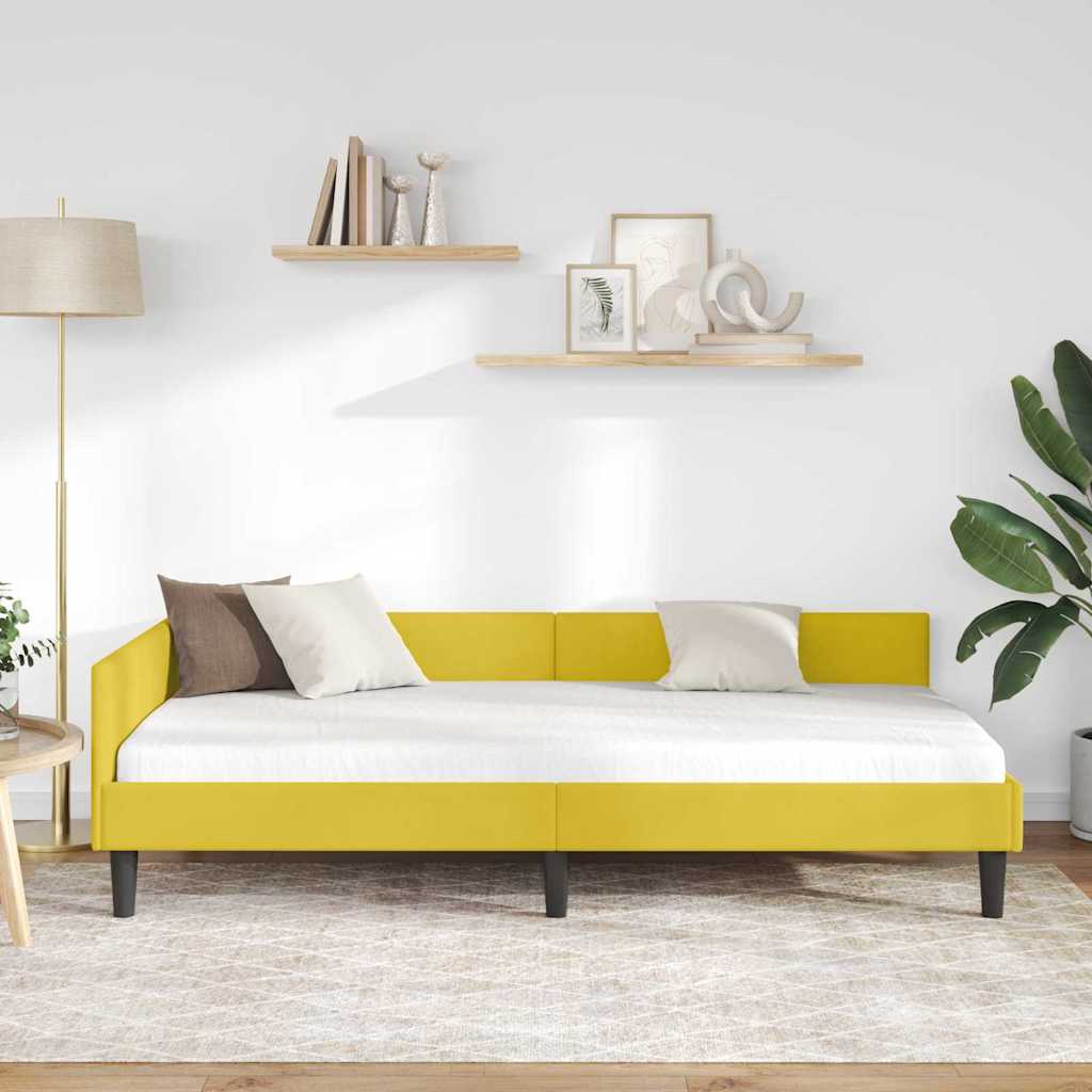 Hoekbedframe met hoofdeinde Geel 90 cm x 190 cm Fluweel is nu te koop bij PeponiXL, paradijselijk wonen!