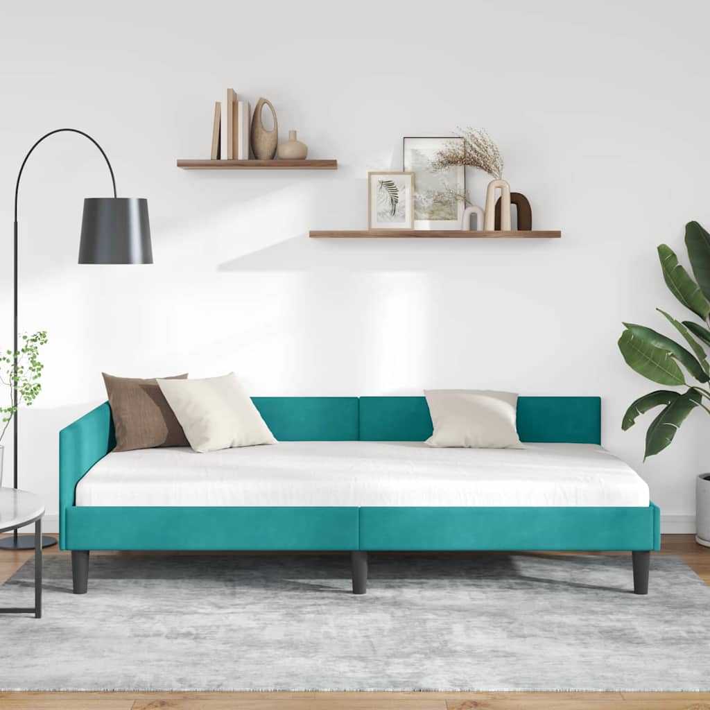 Hoekbedframe Turquoise 90 cm x 190 cm VelvetenPlywood is nu te koop bij PeponiXL, paradijselijk wonen!