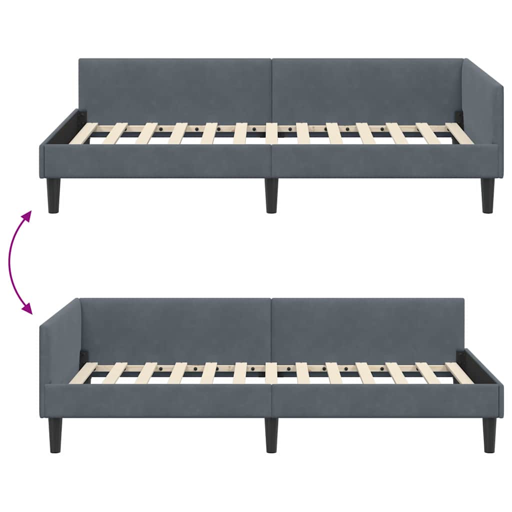 Hoekbedframe met hoofdeinde Donkergrijs 90 cm x 200 cm Fluweel is nu te koop bij PeponiXL, paradijselijk wonen!