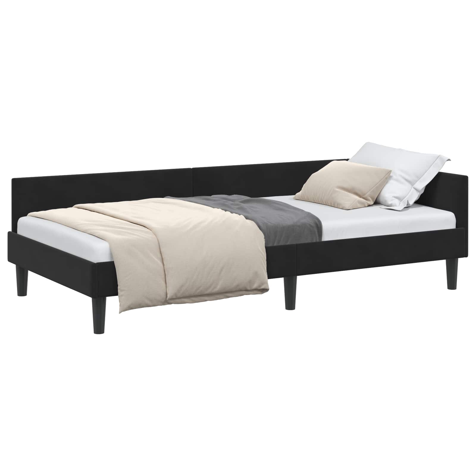 Hoekbedframe Zwart 90 cm x 200 cm VelvetenPlywood is nu te koop bij PeponiXL, paradijselijk wonen!