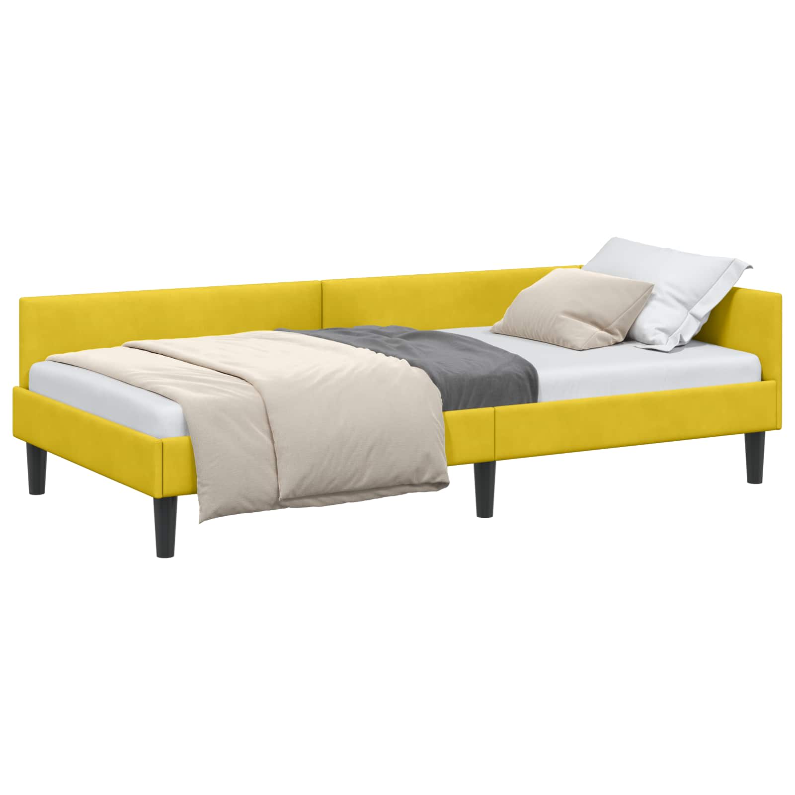 Hoekbedframe met hoofdeinde Geel 90 cm x 200 cm Fluweel is nu te koop bij PeponiXL, paradijselijk wonen!