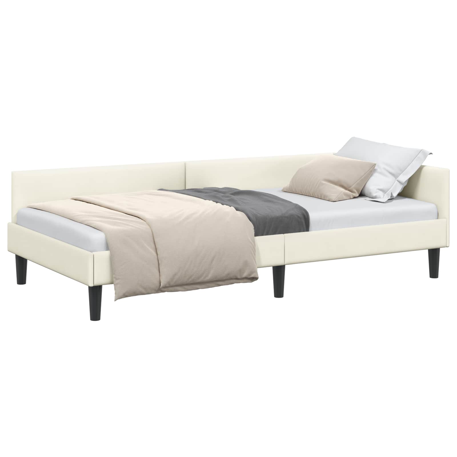 Hoekbedframe Crème 90 cm x 200 cm VelvetenPlywood is nu te koop bij PeponiXL, paradijselijk wonen!