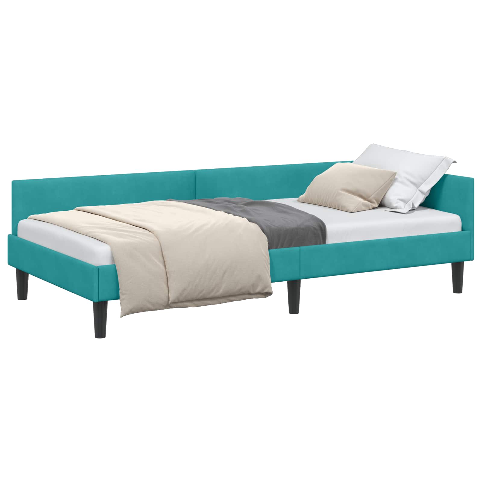 Hoekbedframe Turquoise 90 cm x 200 cm VelvetenPlywood is nu te koop bij PeponiXL, paradijselijk wonen!
