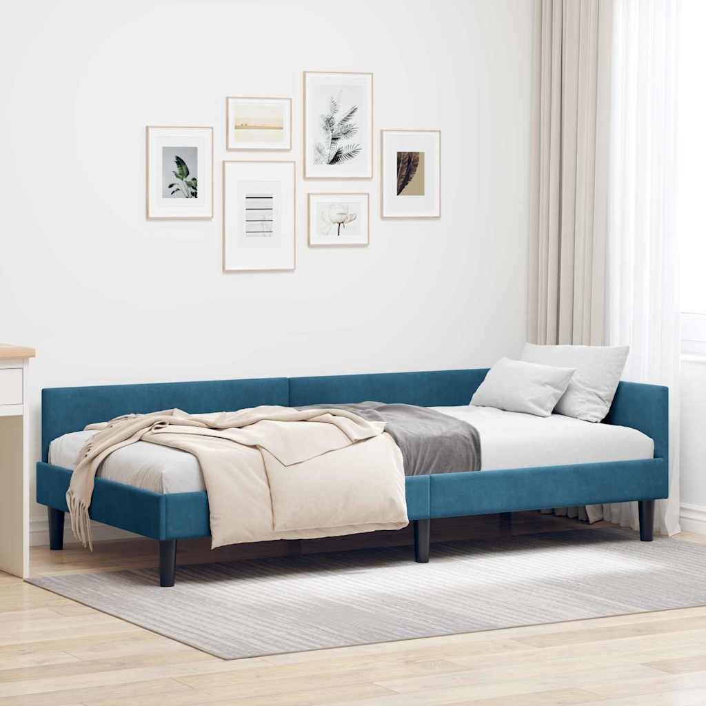 Hoekbedframe Blauw 100 cm x 200 cm VelvetenPlywood is nu te koop bij PeponiXL, paradijselijk wonen!