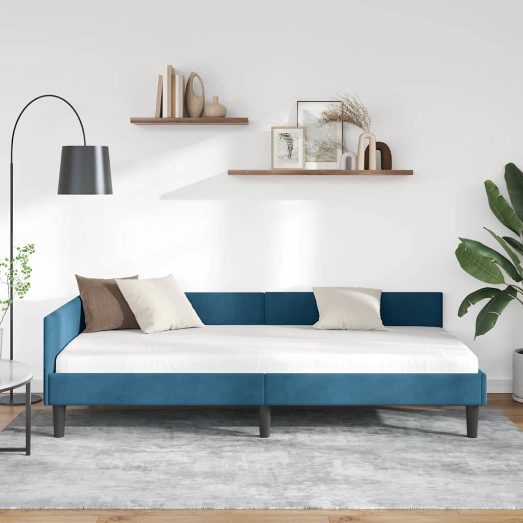 Hoekbedframe Blauw 100 cm x 200 cm VelvetenPlywood is nu te koop bij PeponiXL, paradijselijk wonen!