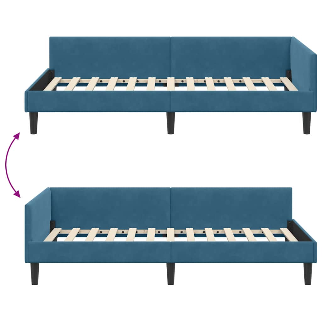Hoekbedframe Blauw 100 cm x 200 cm VelvetenPlywood is nu te koop bij PeponiXL, paradijselijk wonen!