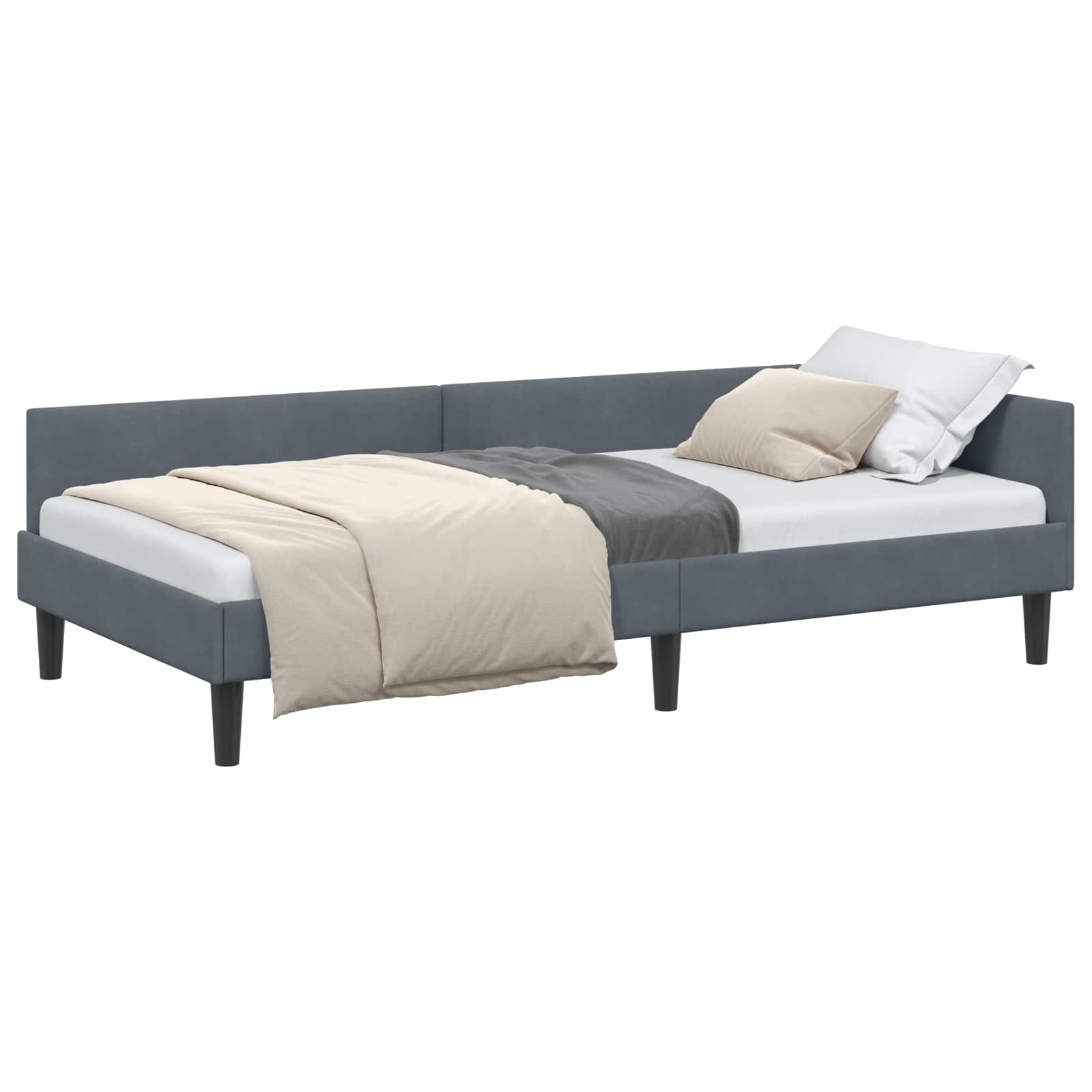 Hoekbedframe met hoofdeinde Donkergrijs 100 cm x 200 cm Fluweel is nu te koop bij PeponiXL, paradijselijk wonen!