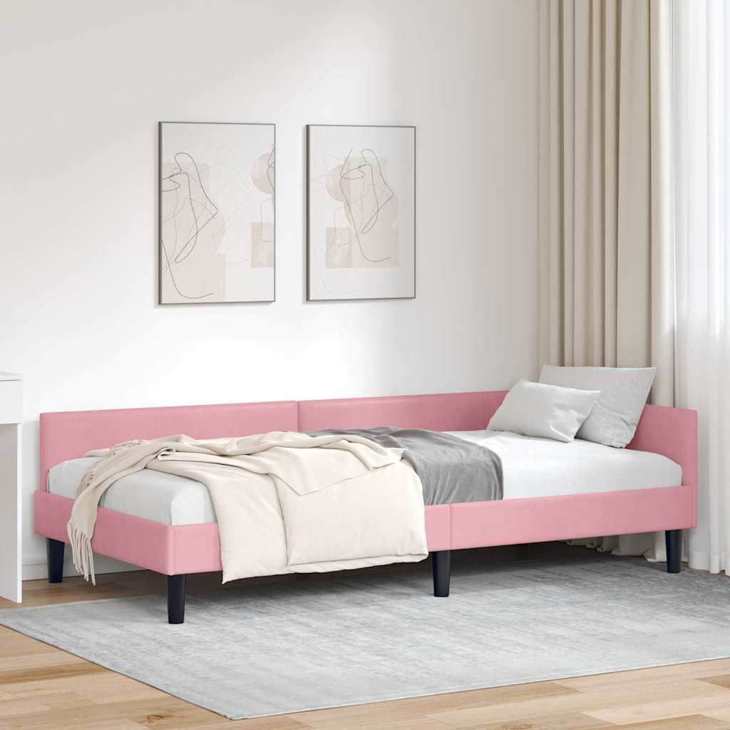 Hoekbedframe Roze 100 cm x 200 cm VelvetenPlywood is nu te koop bij PeponiXL, paradijselijk wonen!