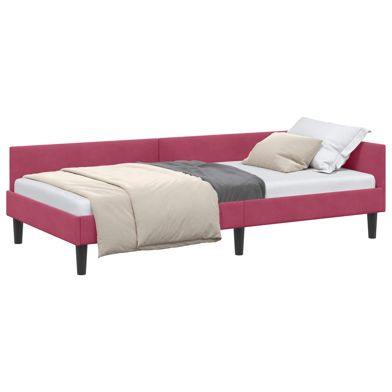Hoekbedframe Wijnrood 100 cm x 200 cm VelvetenPlywood is nu te koop bij PeponiXL, paradijselijk wonen!