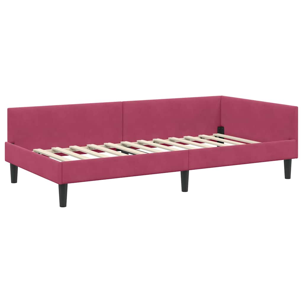 Hoekbedframe Wijnrood 100 cm x 200 cm VelvetenPlywood is nu te koop bij PeponiXL, paradijselijk wonen!