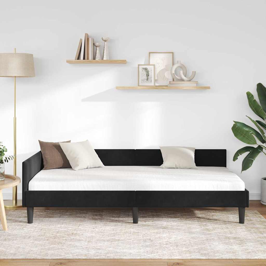 Hoekbedframe met hoofdeinde Zwart 100 cm x 200 cm Fluweel is nu te koop bij PeponiXL, paradijselijk wonen!