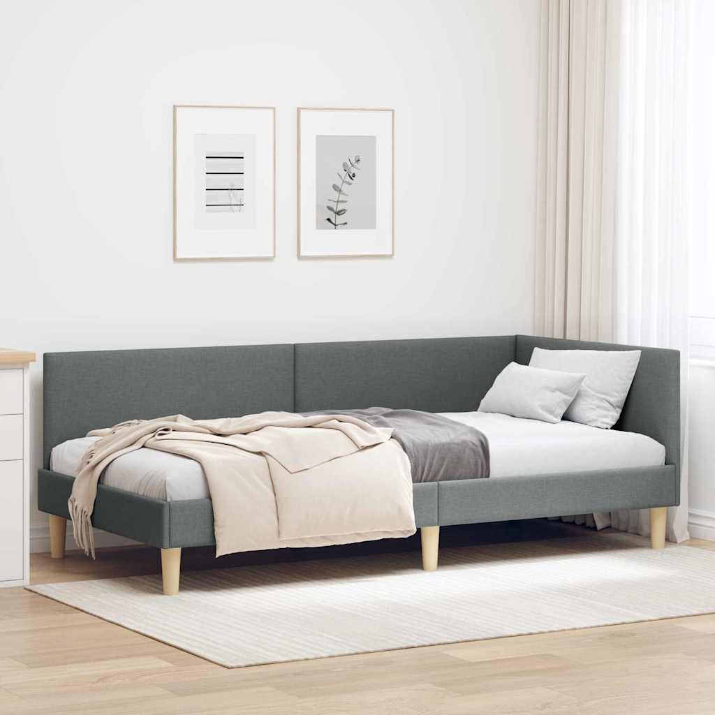 Hoekbedframe Donkergrijs 80 cm x 200 cm Stof en multiplex is nu te koop bij PeponiXL, paradijselijk wonen!