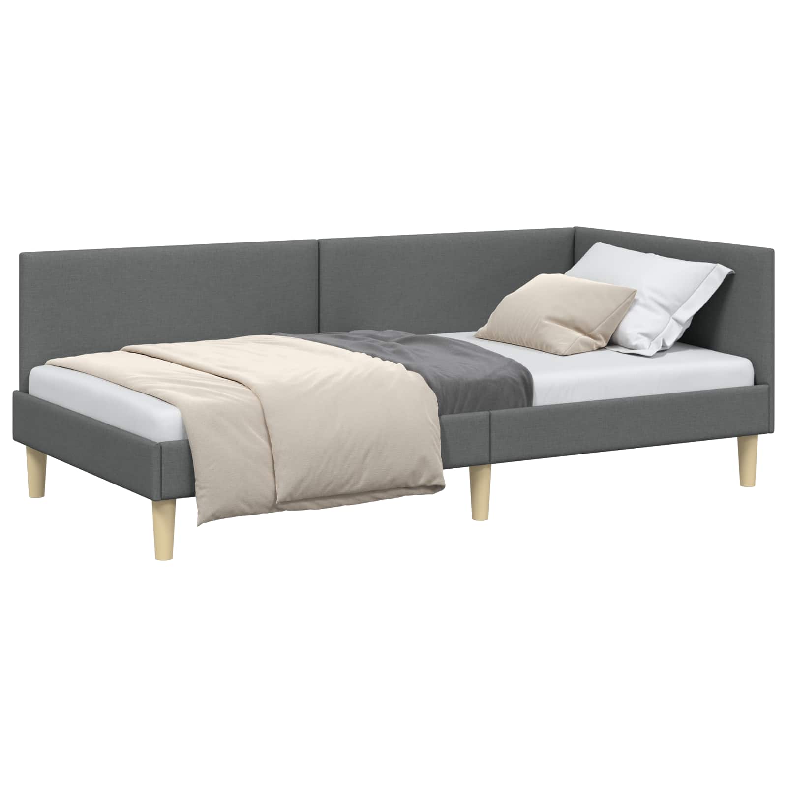 Hoekbedframe Donkergrijs 80 cm x 200 cm Stof en multiplex is nu te koop bij PeponiXL, paradijselijk wonen!