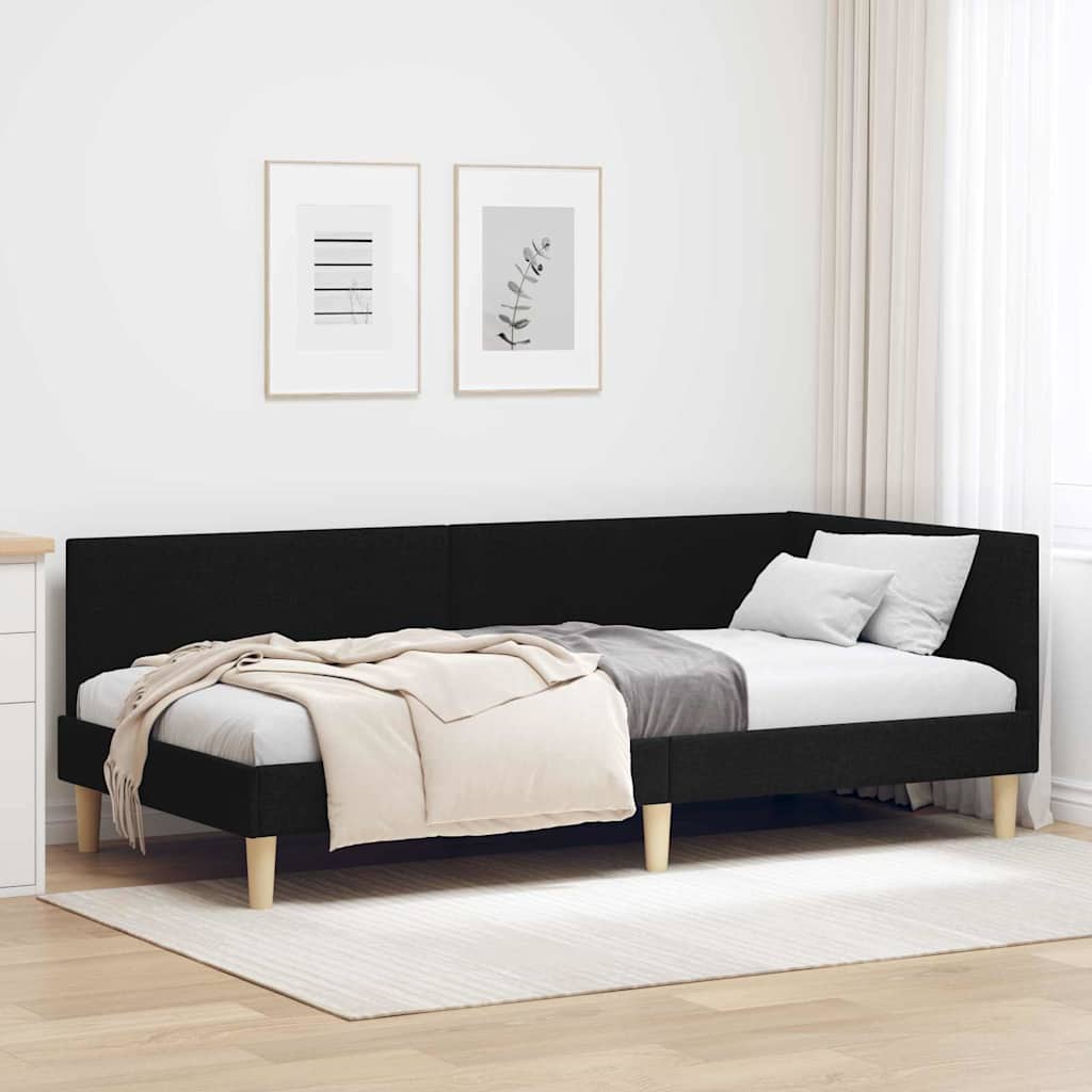Hoekbedframe Zwart 80 cm x 200 cm Stof en multiplex is nu te koop bij PeponiXL, paradijselijk wonen!