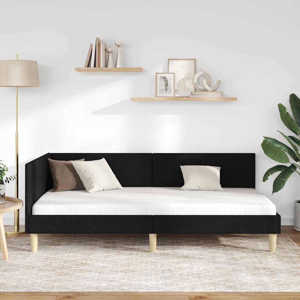 Hoekbedframe Zwart 80 cm x 200 cm Stof en multiplex is nu te koop bij PeponiXL, paradijselijk wonen!