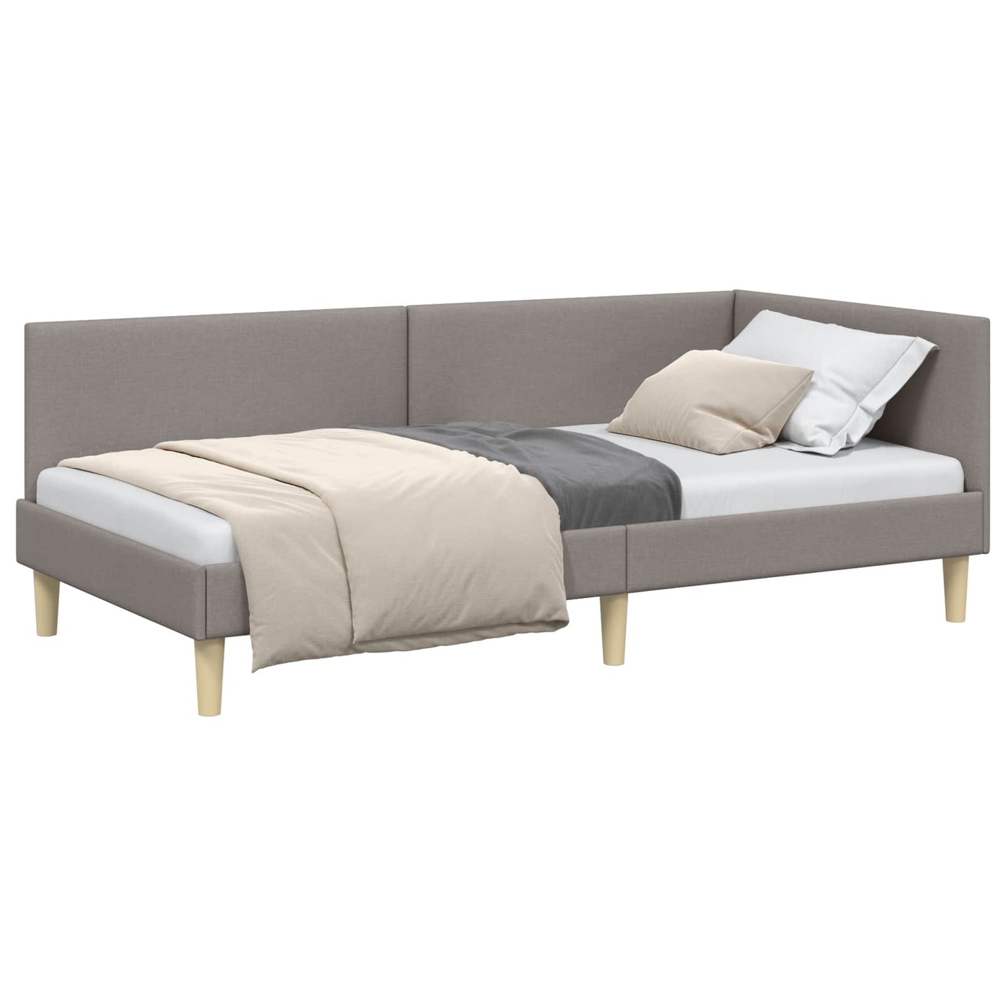 Hoekbedframe Taupe 80 cm x 200 cm Stof en multiplex is nu te koop bij PeponiXL, paradijselijk wonen!