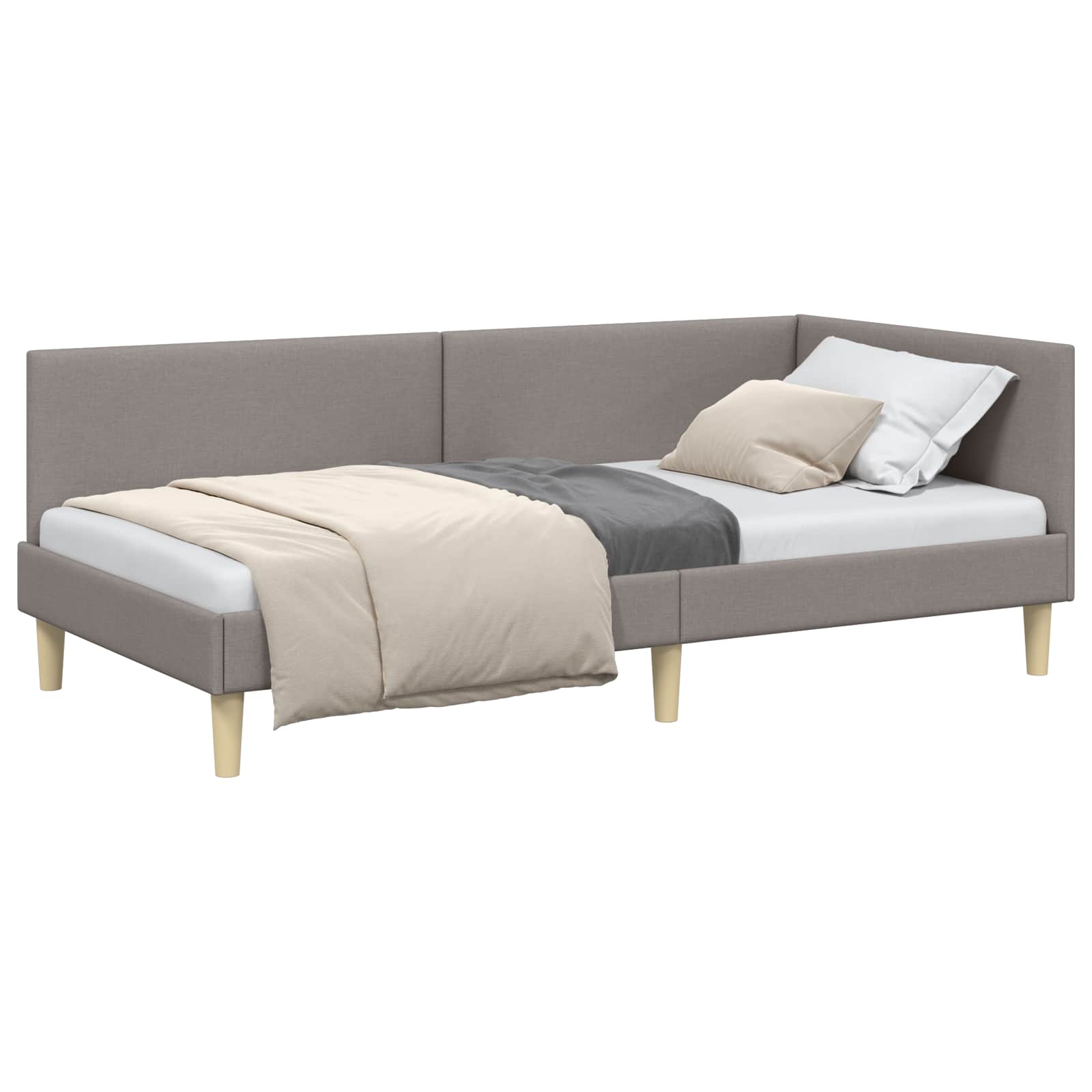 Hoekbedframe Taupe 80 cm x 200 cm Stof en multiplex is nu te koop bij PeponiXL, paradijselijk wonen!