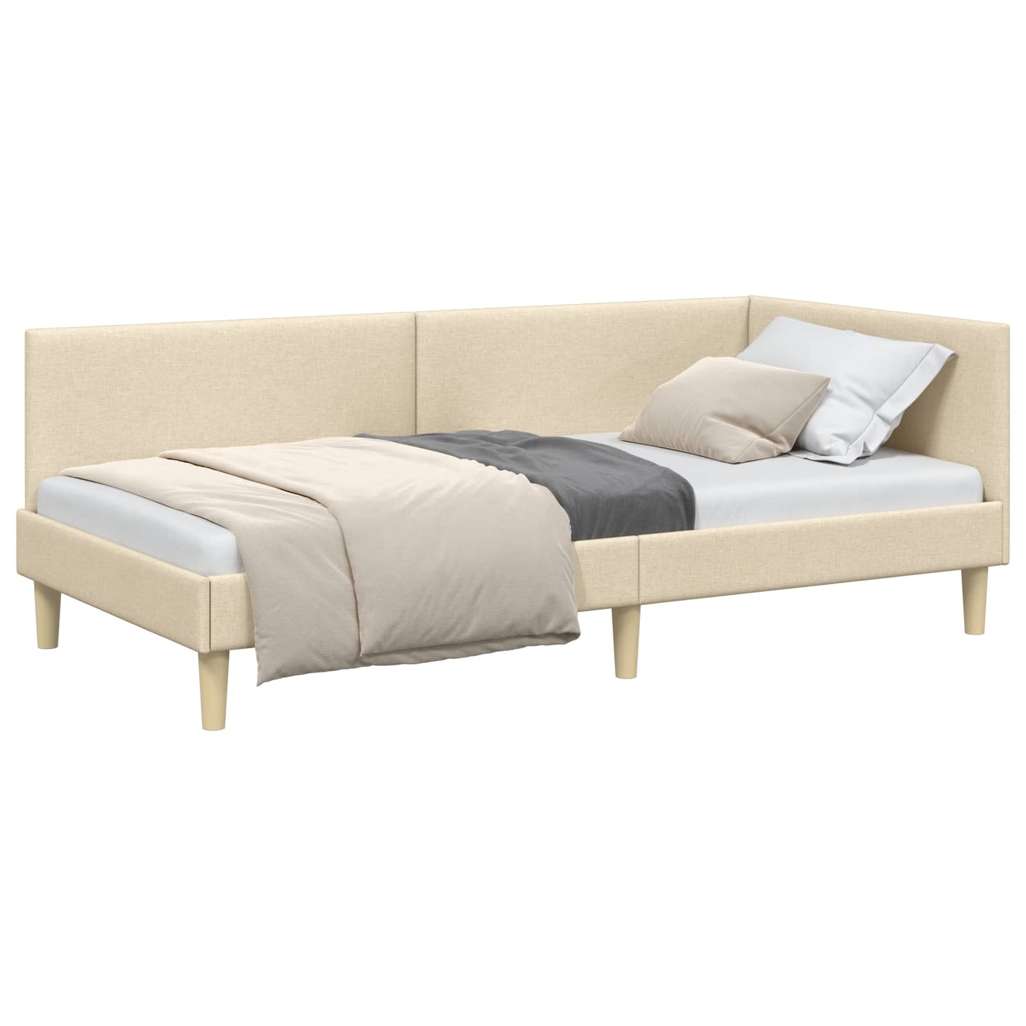Hoekbedframe Crème 80 cm x 200 cm Stof en multiplex is nu te koop bij PeponiXL, paradijselijk wonen!