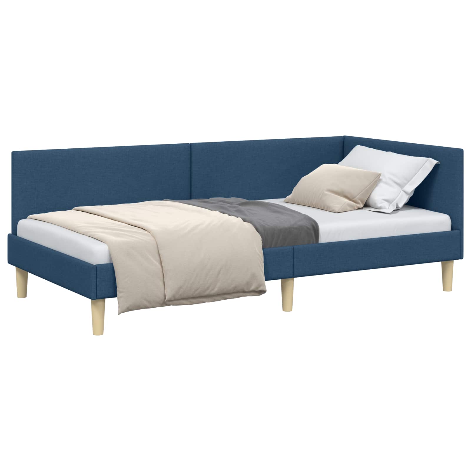 Hoekbedframe Blauw 80 cm x 200 cm Stof en multiplex is nu te koop bij PeponiXL, paradijselijk wonen!