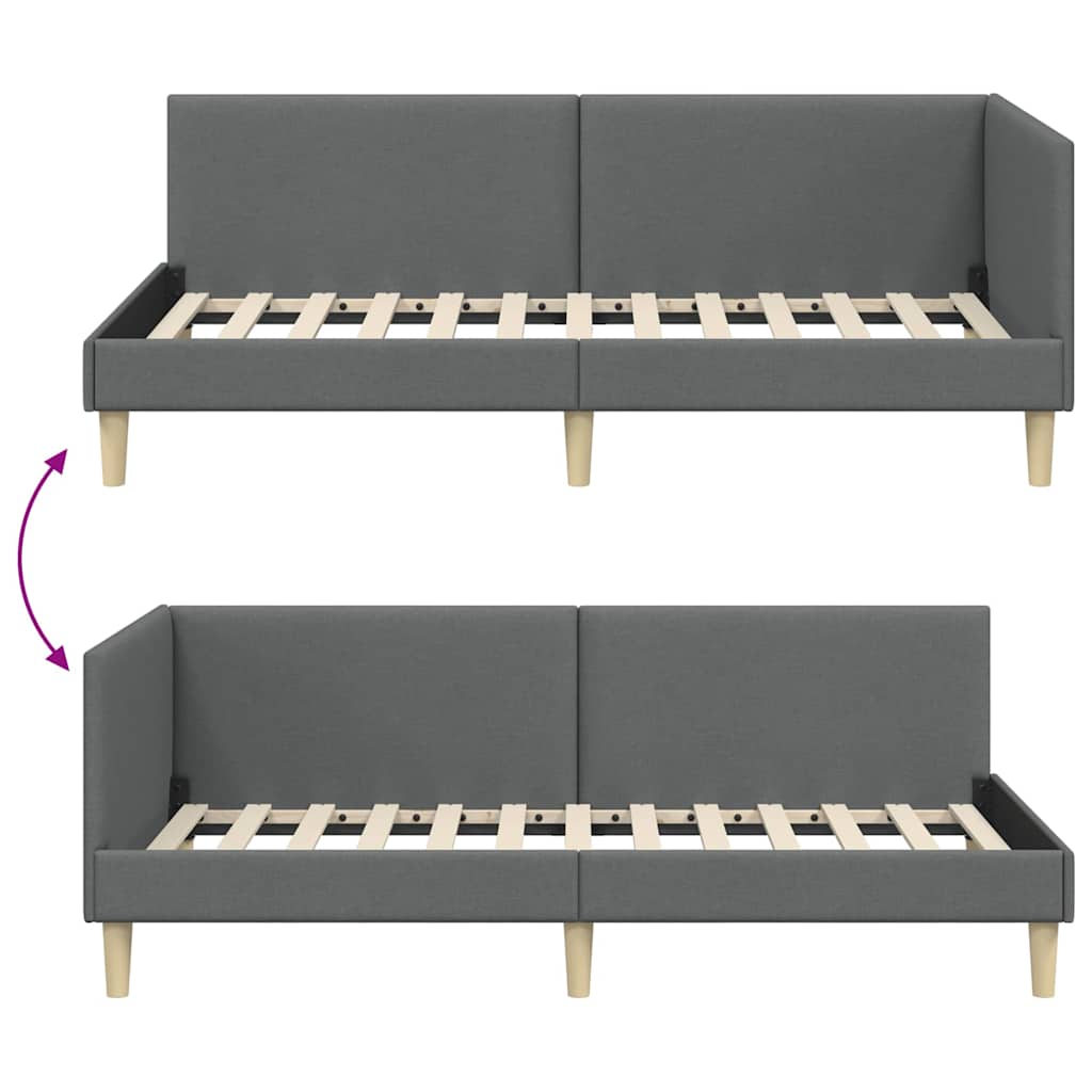 Hoekbedframe Donkergrijs 90 cm x 190 cm Stof en multiplex is nu te koop bij PeponiXL, paradijselijk wonen!