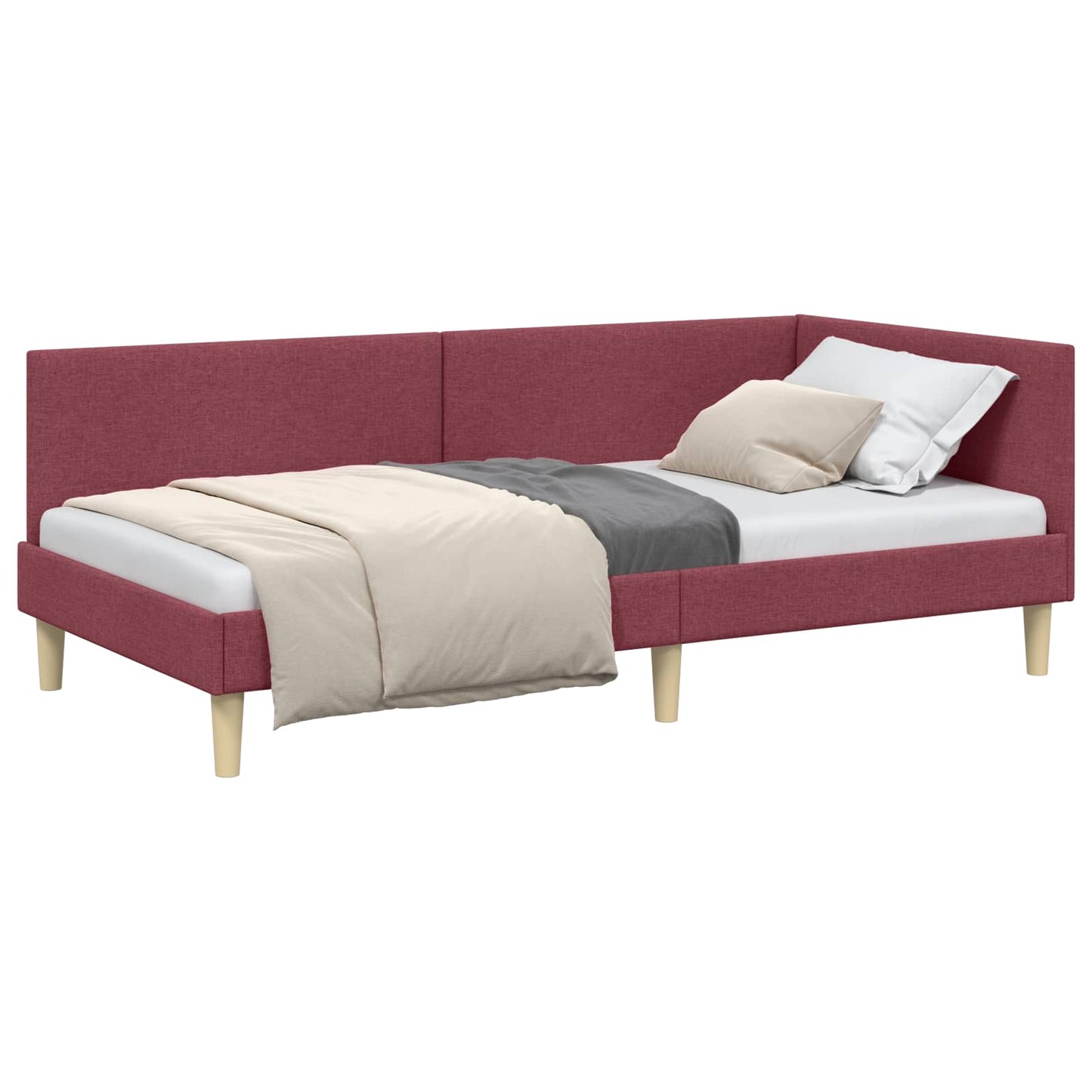 Hoekbedframe Wijnrood 90 cm x 190 cm Stof en multiplex is nu te koop bij PeponiXL, paradijselijk wonen!