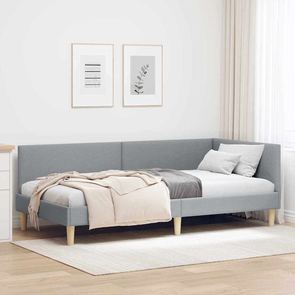 Hoekbedframe Lichtgrijs 90 cm x 200 cm Stof en multiplex is nu te koop bij PeponiXL, paradijselijk wonen!