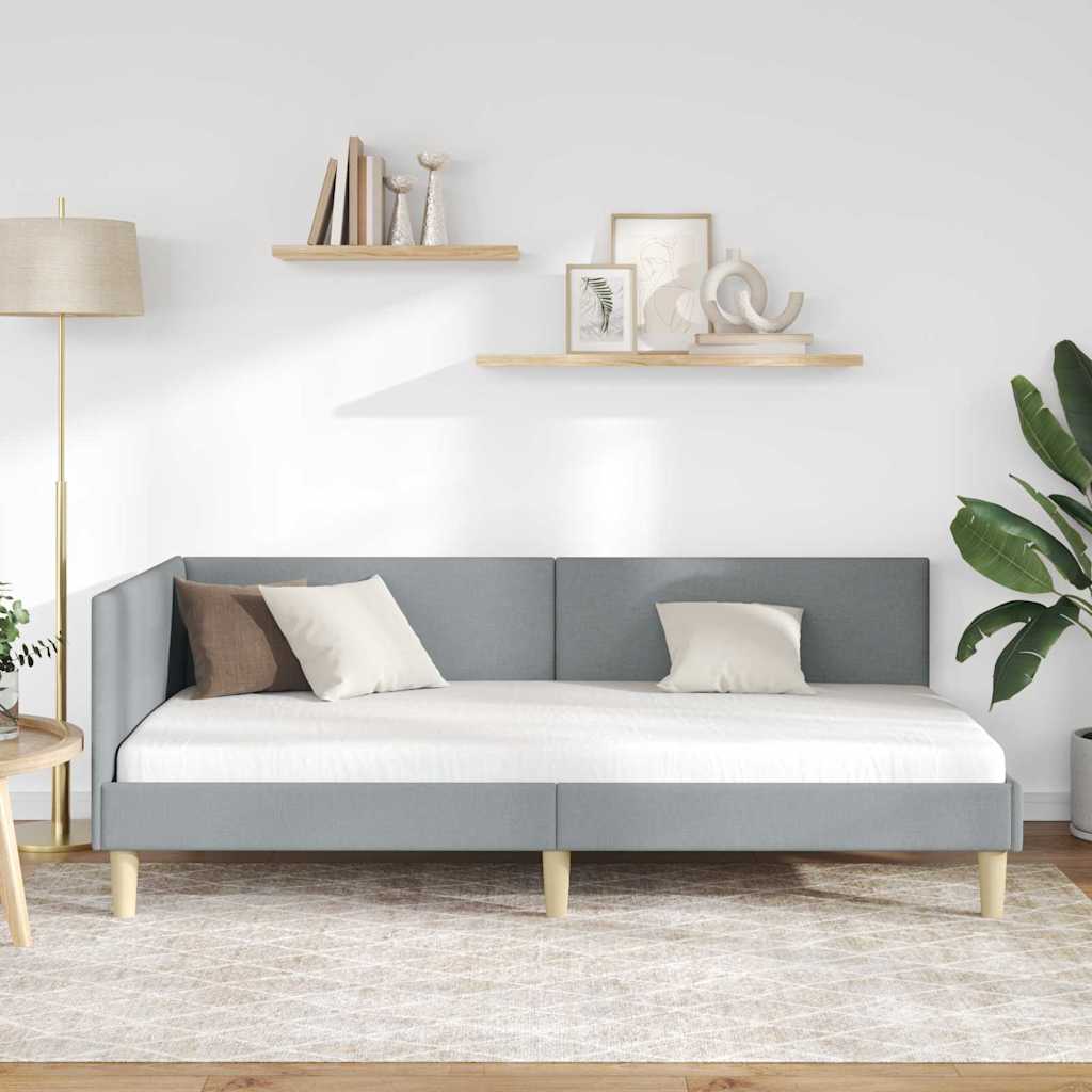 Hoekbedframe Lichtgrijs 90 cm x 200 cm Stof en multiplex is nu te koop bij PeponiXL, paradijselijk wonen!