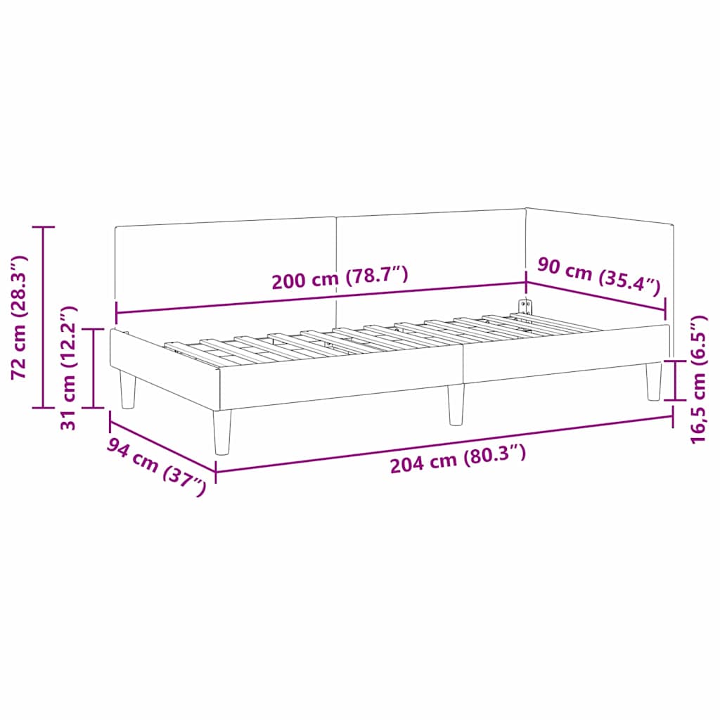 Hoekbedframe Lichtgrijs 90 cm x 200 cm Stof en multiplex is nu te koop bij PeponiXL, paradijselijk wonen!