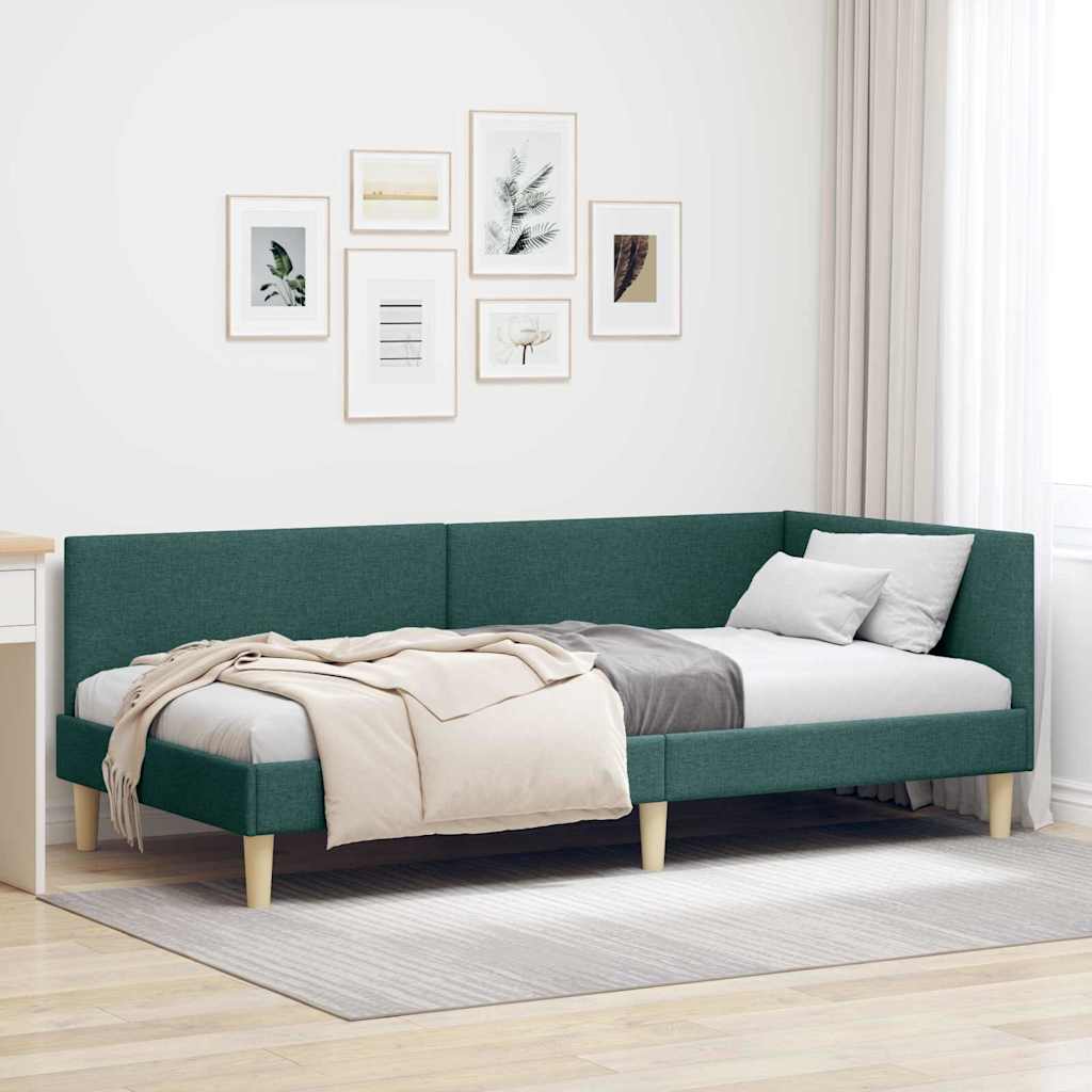 Hoekbedframe Donkergroen 90 cm x 200 cm Stof en multiplex is nu te koop bij PeponiXL, paradijselijk wonen!