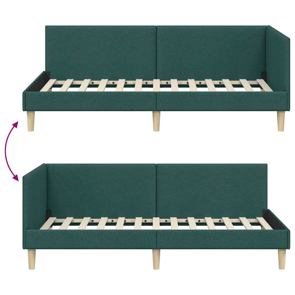 Hoekbedframe Donkergroen 90 cm x 200 cm Stof en multiplex is nu te koop bij PeponiXL, paradijselijk wonen!