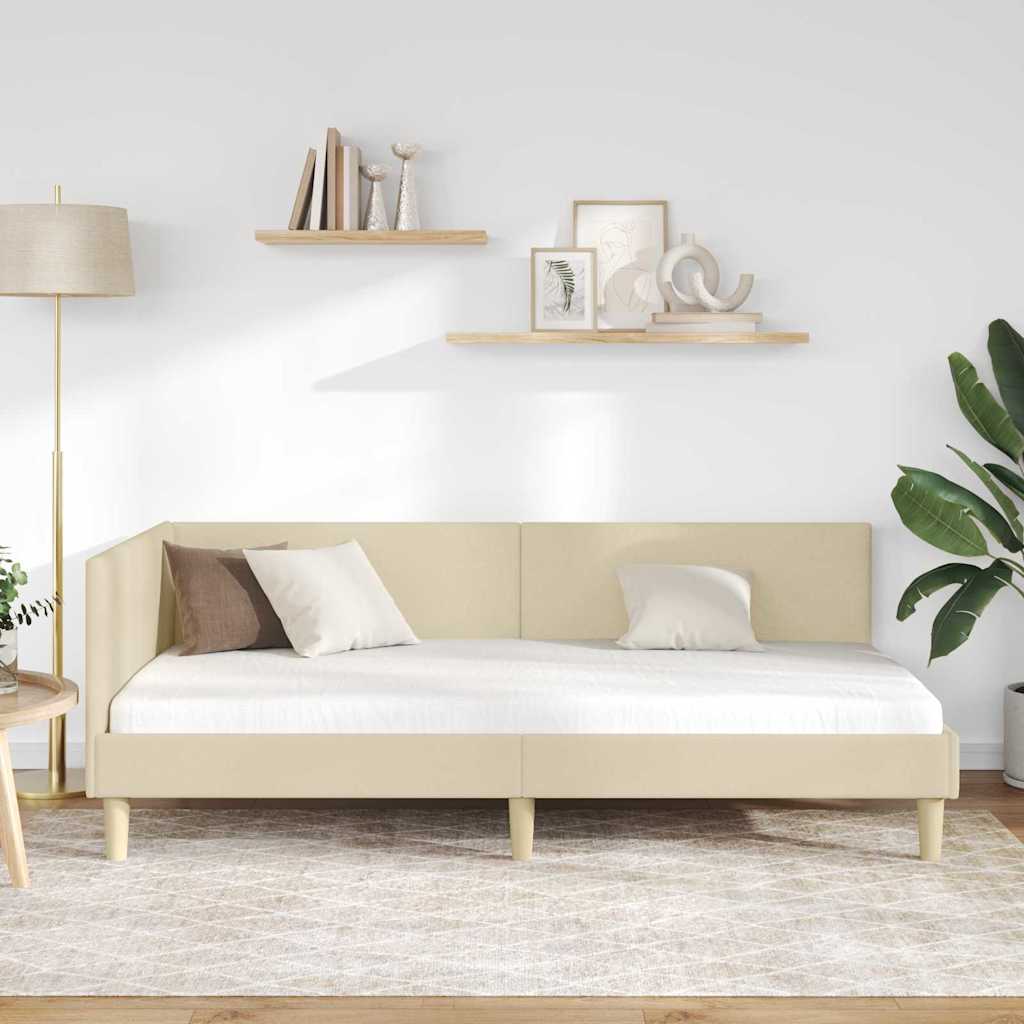 Hoekbedframe Crème 90 cm x 200 cm Stof en multiplex is nu te koop bij PeponiXL, paradijselijk wonen!
