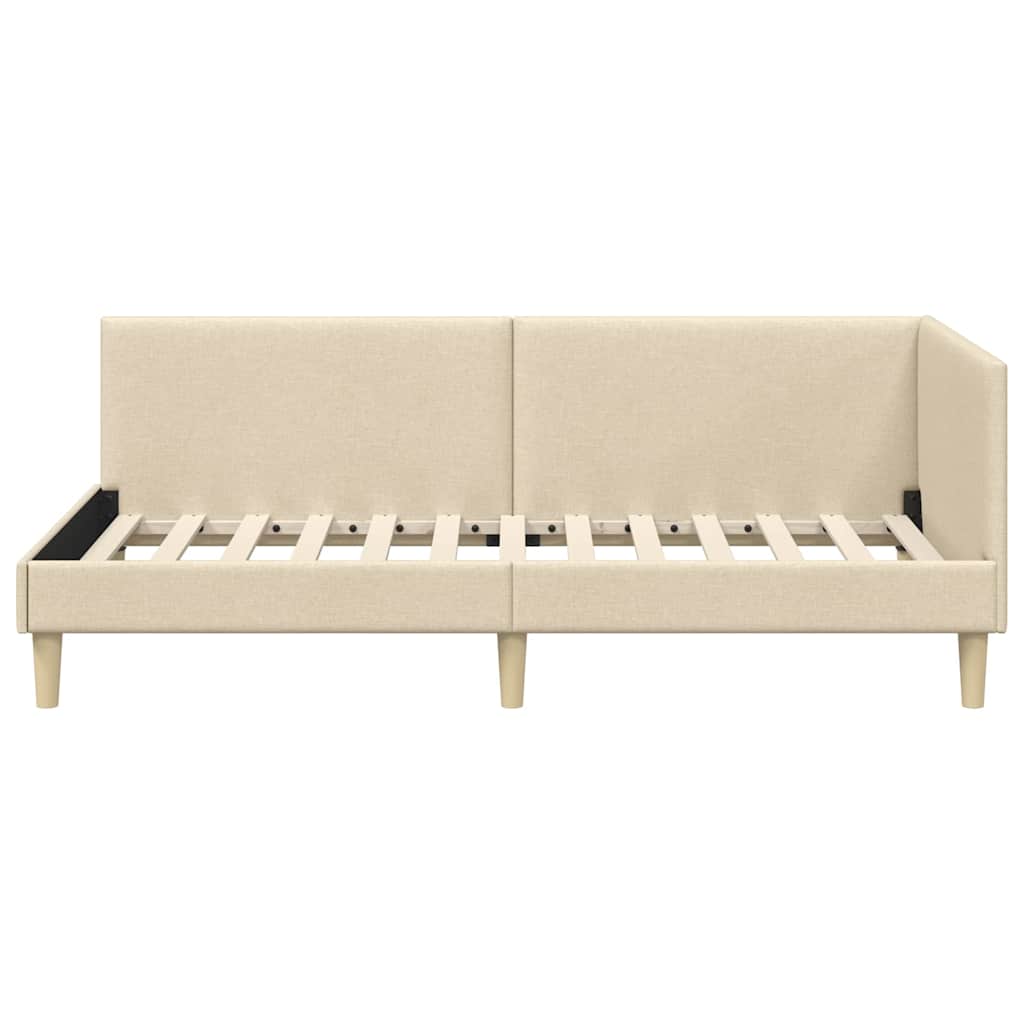 Hoekbedframe Crème 90 cm x 200 cm Stof en multiplex is nu te koop bij PeponiXL, paradijselijk wonen!