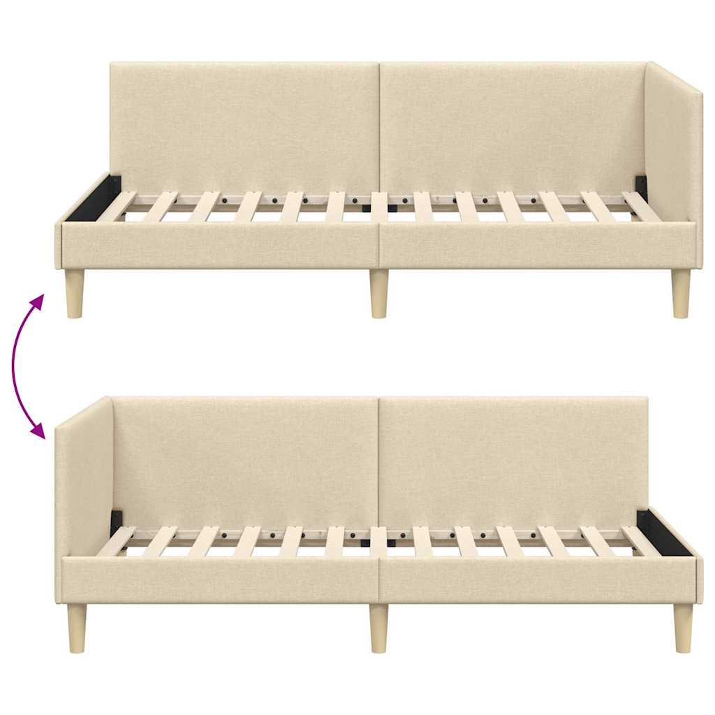 Hoekbedframe Crème 90 cm x 200 cm Stof en multiplex is nu te koop bij PeponiXL, paradijselijk wonen!