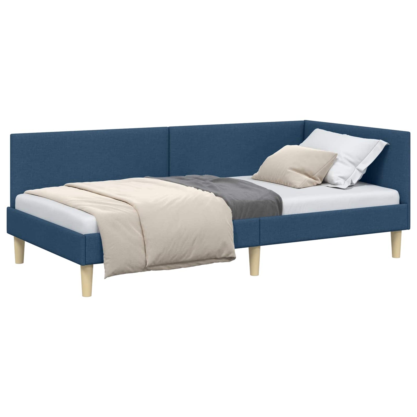 Hoekbedframe Blauw 90 cm x 200 cm Stof en multiplex is nu te koop bij PeponiXL, paradijselijk wonen!