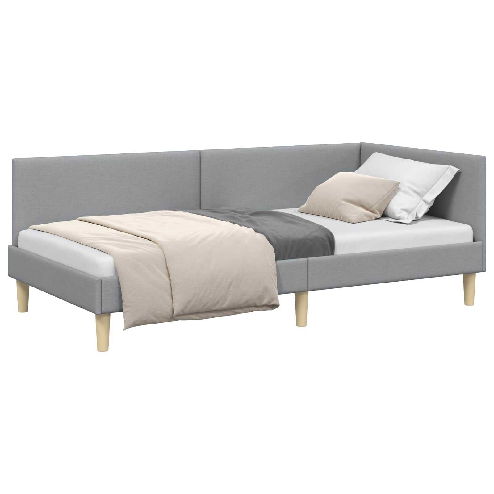 Hoekbedframe Lichtgrijs 100 cm x 200 cm Stof en multiplex is nu te koop bij PeponiXL, paradijselijk wonen!