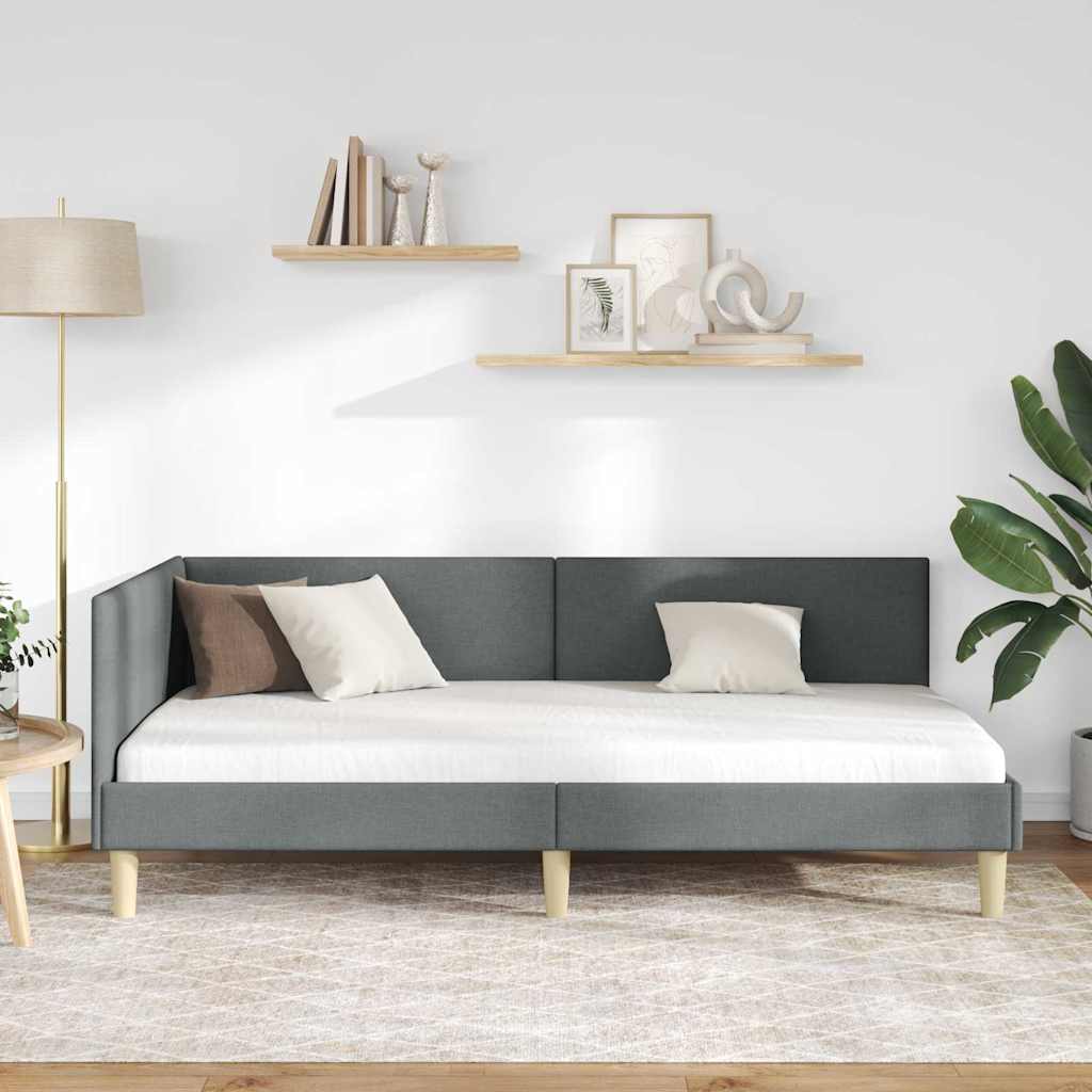 Hoekbedframe Donkergrijs 100 cm x 200 cm Stof en multiplex is nu te koop bij PeponiXL, paradijselijk wonen!