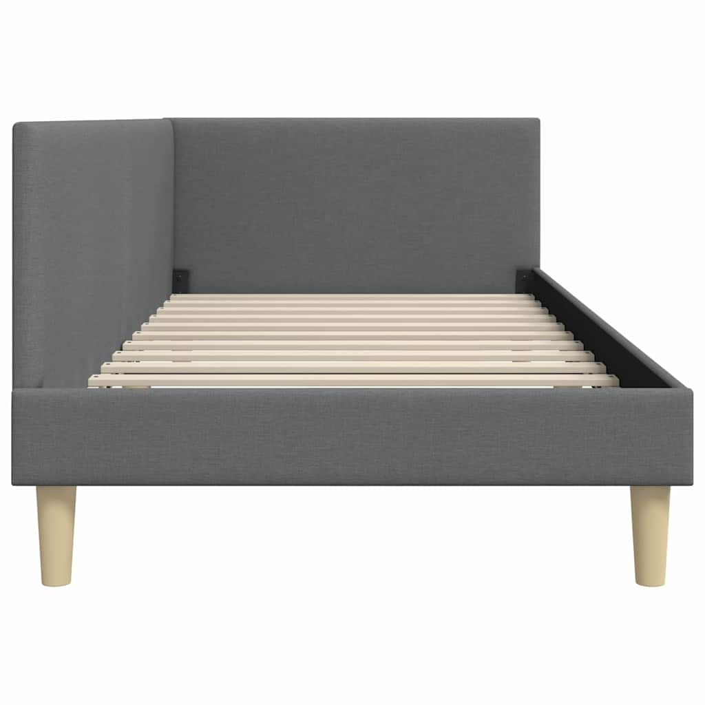 Hoekbedframe Donkergrijs 100 cm x 200 cm Stof en multiplex is nu te koop bij PeponiXL, paradijselijk wonen!