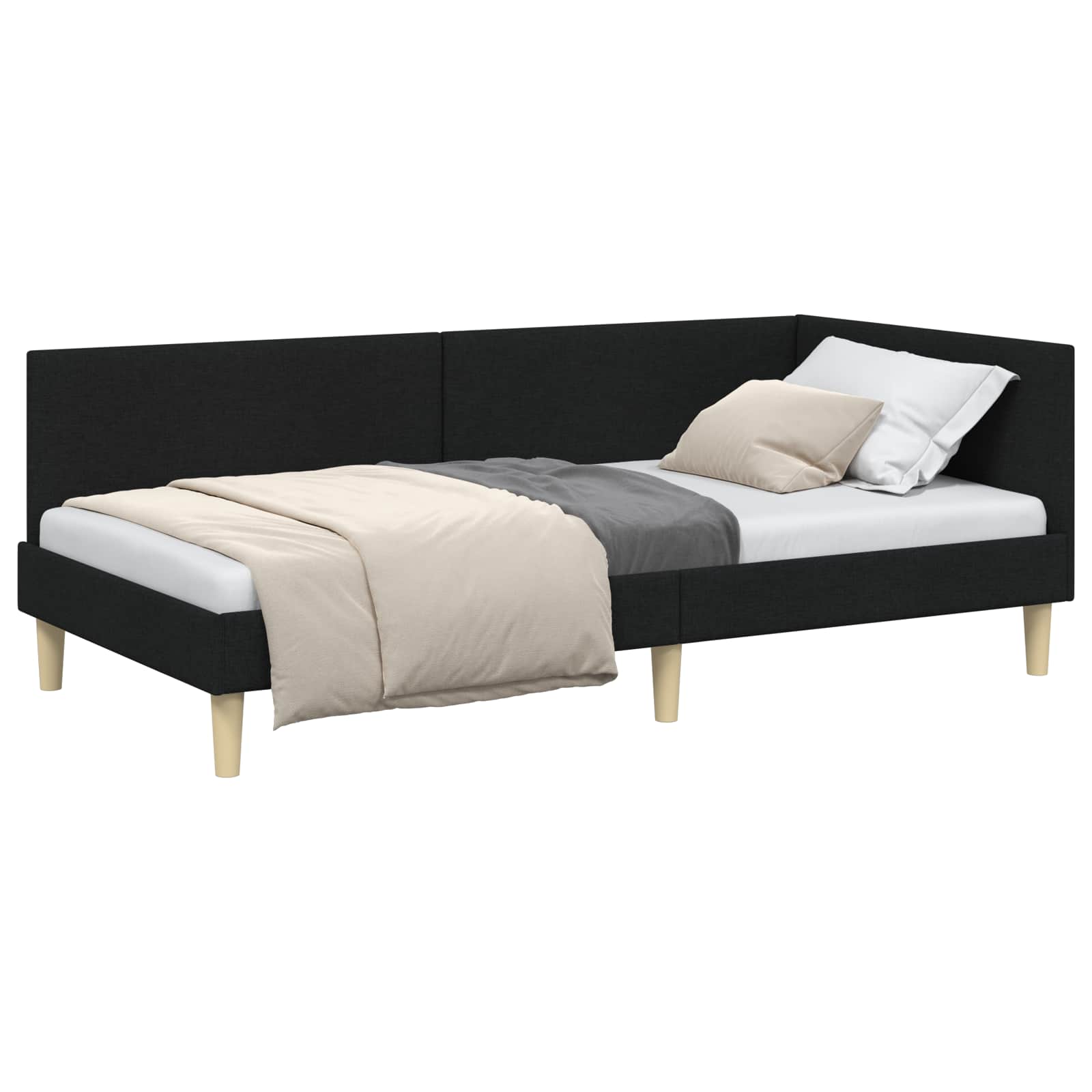 Hoekbedframe Zwart 100 cm x 200 cm Stof en multiplex is nu te koop bij PeponiXL, paradijselijk wonen!