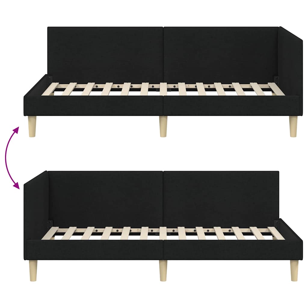 Hoekbedframe Zwart 100 cm x 200 cm Stof en multiplex is nu te koop bij PeponiXL, paradijselijk wonen!