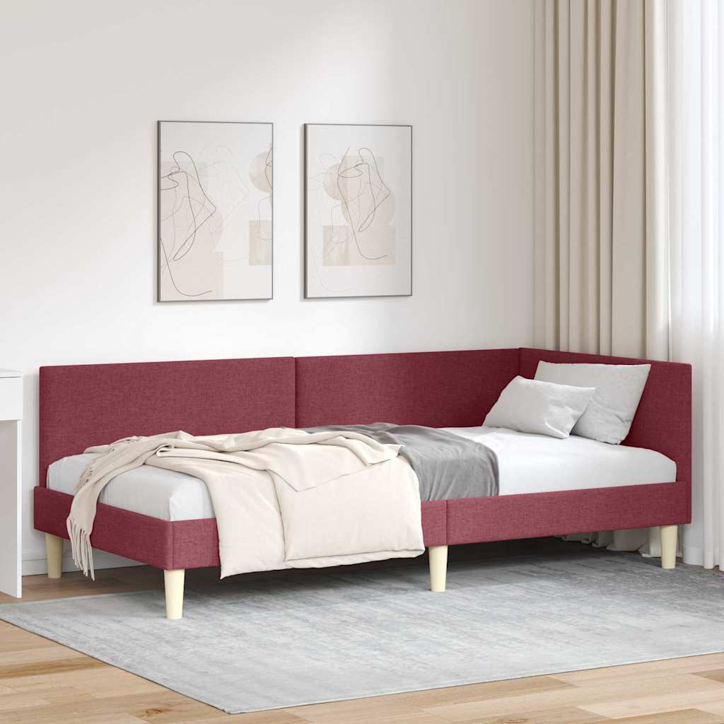 Hoekbedframe Wijnrood 100 cm x 200 cm Stof en multiplex is nu te koop bij PeponiXL, paradijselijk wonen!