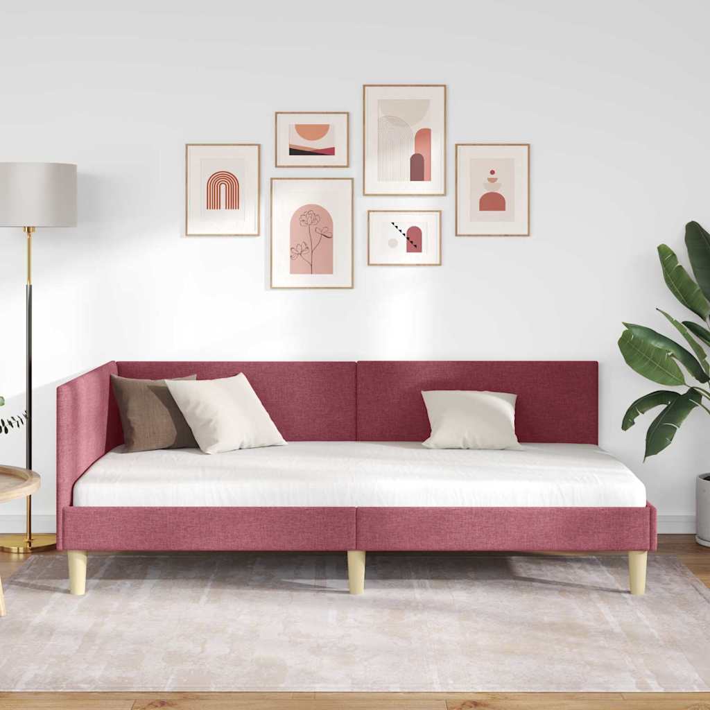 Hoekbedframe Wijnrood 100 cm x 200 cm Stof en multiplex is nu te koop bij PeponiXL, paradijselijk wonen!
