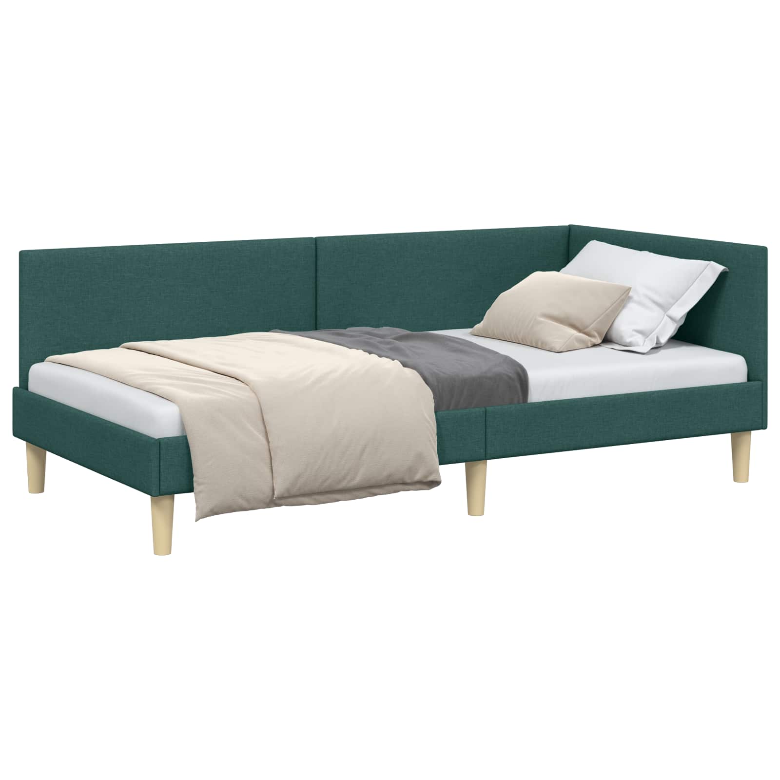 Hoekbedframe Donkergroen 100 cm x 200 cm Stof en multiplex is nu te koop bij PeponiXL, paradijselijk wonen!