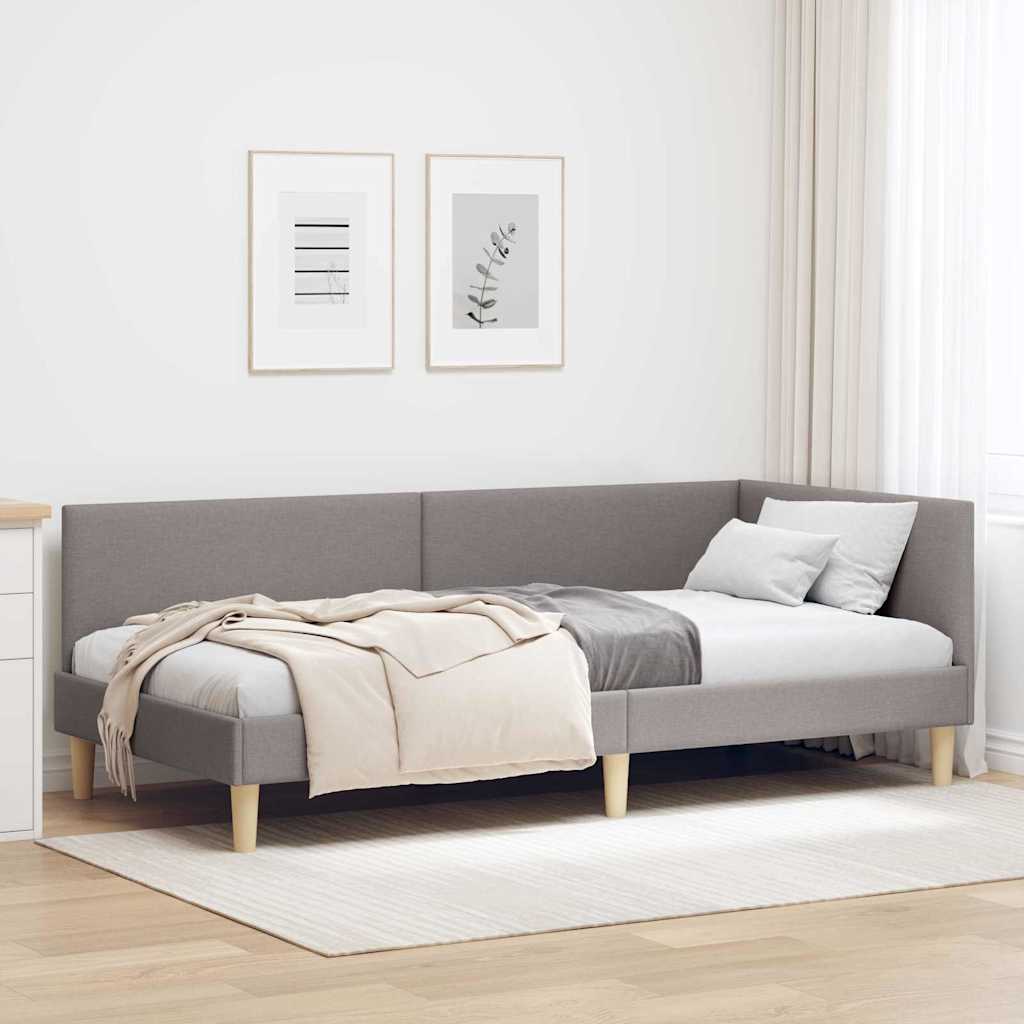 Hoekbedframe Taupe 100 cm x 200 cm Stof en multiplex is nu te koop bij PeponiXL, paradijselijk wonen!
