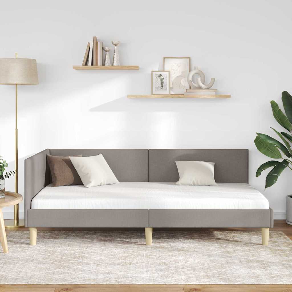 Hoekbedframe Taupe 100 cm x 200 cm Stof en multiplex is nu te koop bij PeponiXL, paradijselijk wonen!