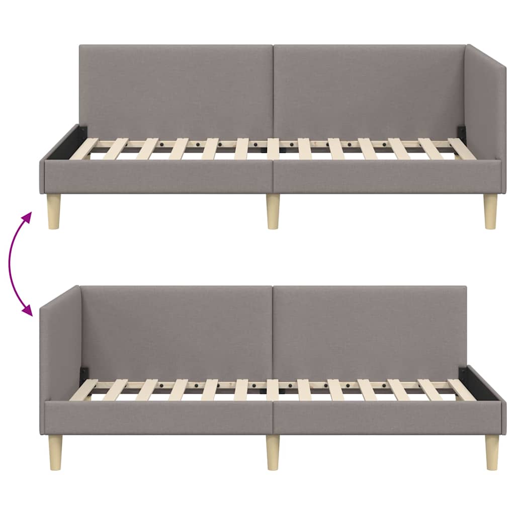 Hoekbedframe Taupe 100 cm x 200 cm Stof en multiplex is nu te koop bij PeponiXL, paradijselijk wonen!