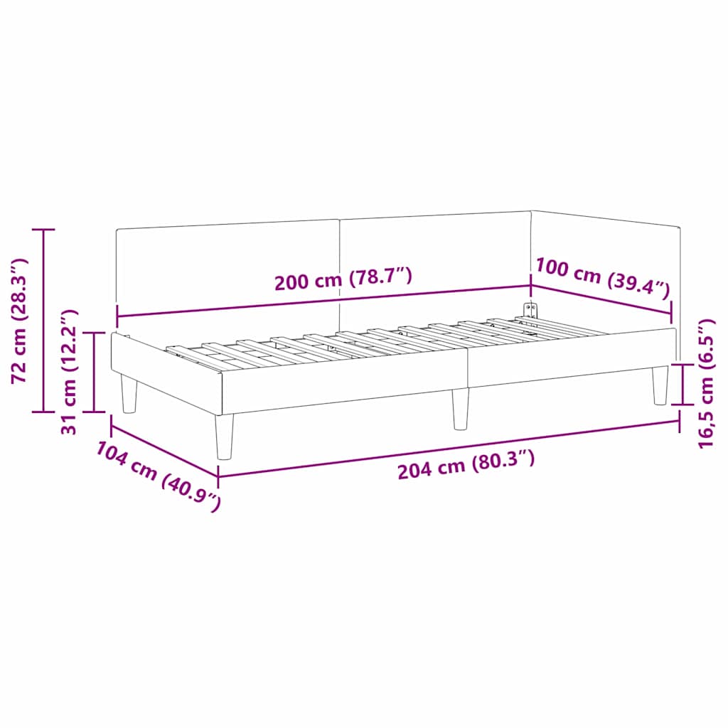 Hoekbedframe Taupe 100 cm x 200 cm Stof en multiplex is nu te koop bij PeponiXL, paradijselijk wonen!