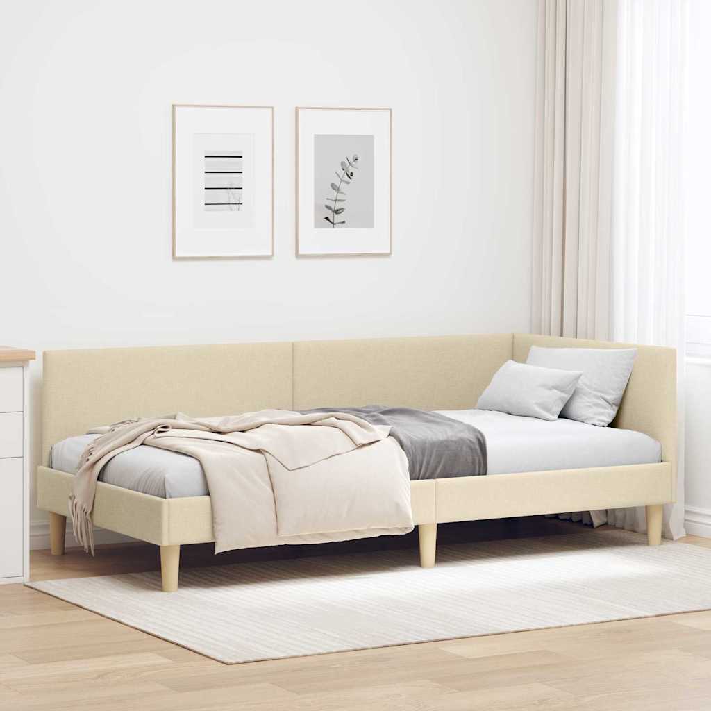 Hoekbedframe Crème 100 cm x 200 cm Stof en multiplex is nu te koop bij PeponiXL, paradijselijk wonen!