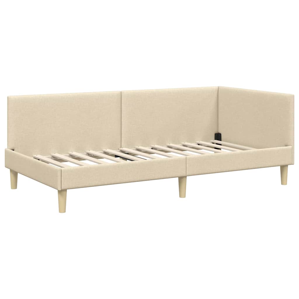 Hoekbedframe Crème 100 cm x 200 cm Stof en multiplex is nu te koop bij PeponiXL, paradijselijk wonen!
