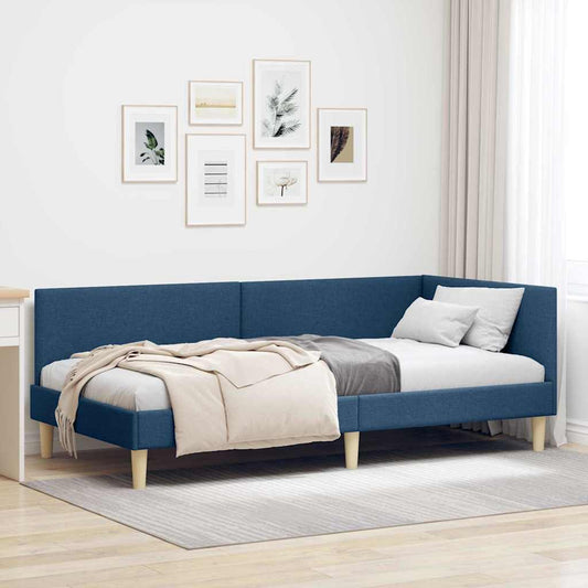 Hoekbedframe Blauw 100 cm x 200 cm Stof en multiplex is nu te koop bij PeponiXL, paradijselijk wonen!