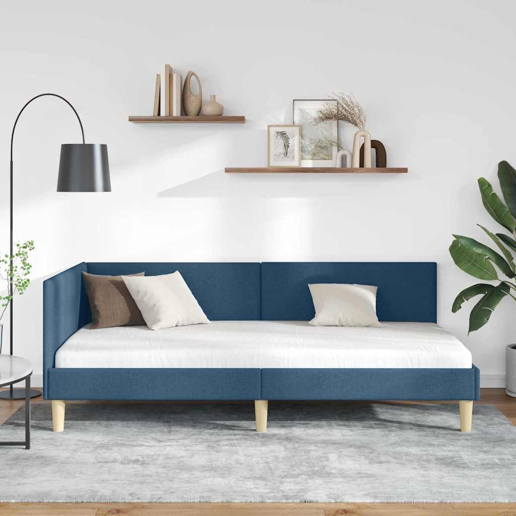 Hoekbedframe Blauw 100 cm x 200 cm Stof en multiplex is nu te koop bij PeponiXL, paradijselijk wonen!